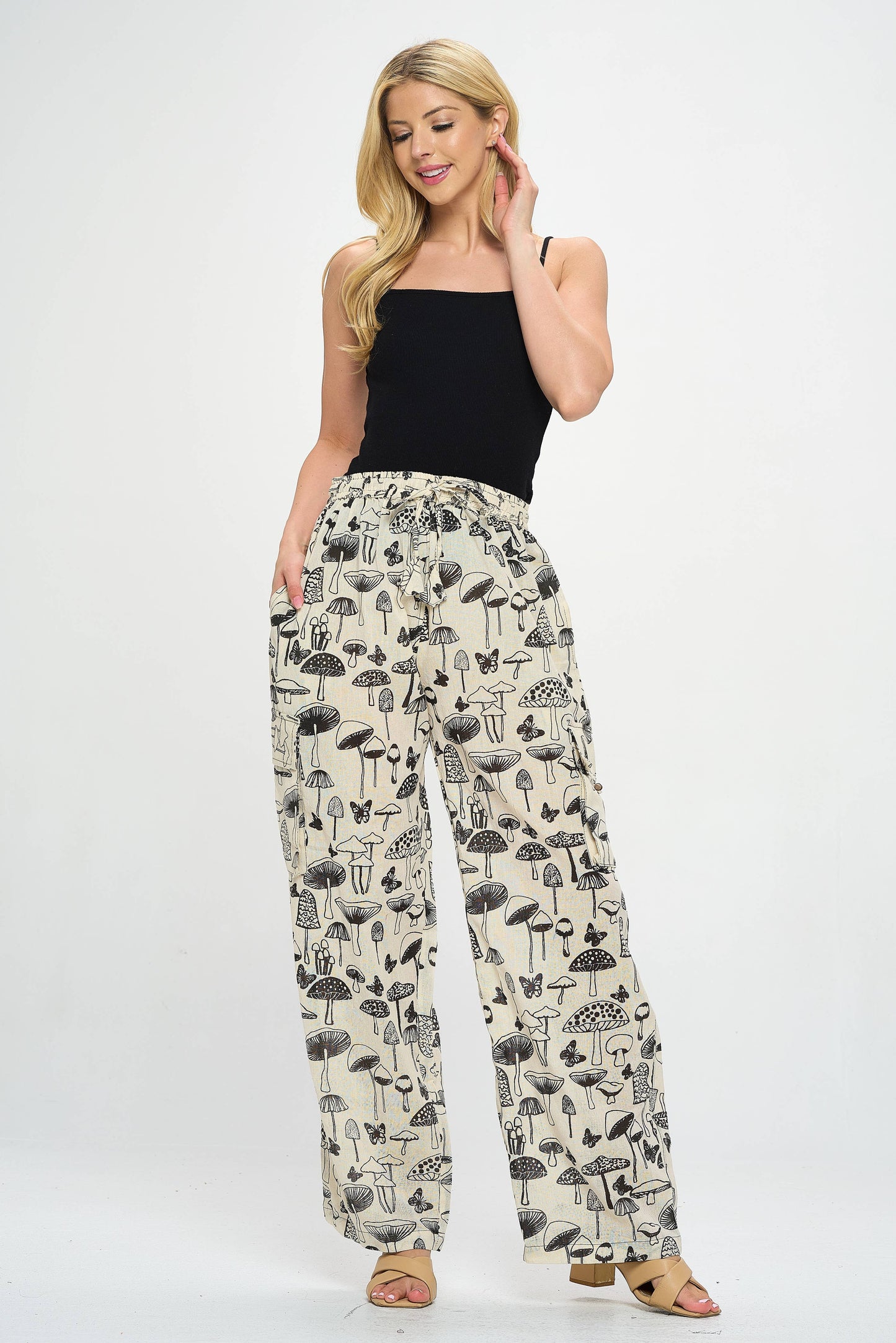 Clothing - Pants - Black and White Mushrooms